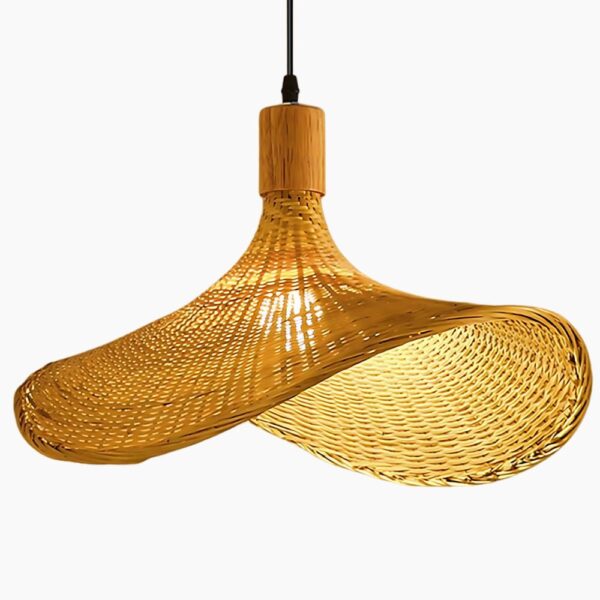 Lustre bambou en forme de chapeau sur fond gris