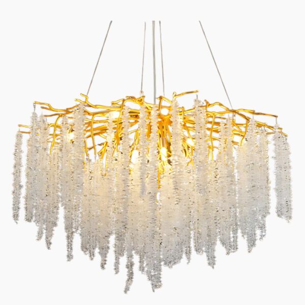Lustre branche luxueux en cristal sur fond gris