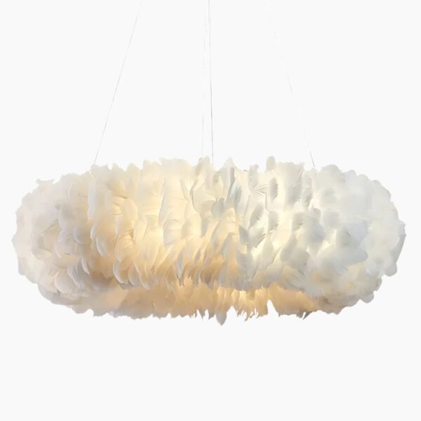 Lustre plume circulaire sur fond gris