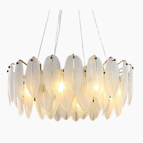 Lustre plume en verre sur fond gris