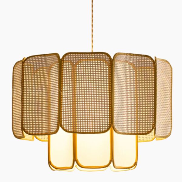 Lustre rotin style bohème sur fond gris