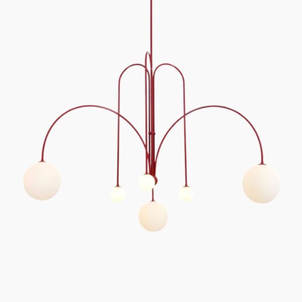 Lustre rouge contemporain sur fond gris