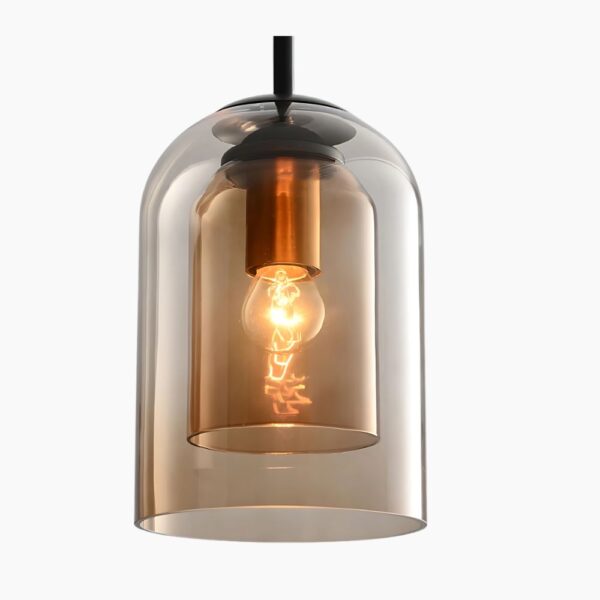 Lustre scandinave double verre ambré sur fond gris