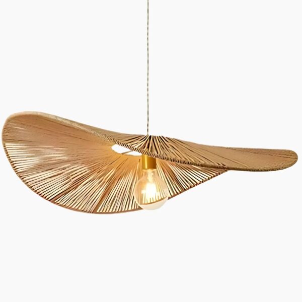 Lustre vertigo wabi sabi en rotin sur fond gris