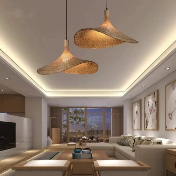 Lustre bambou en forme de chapeau