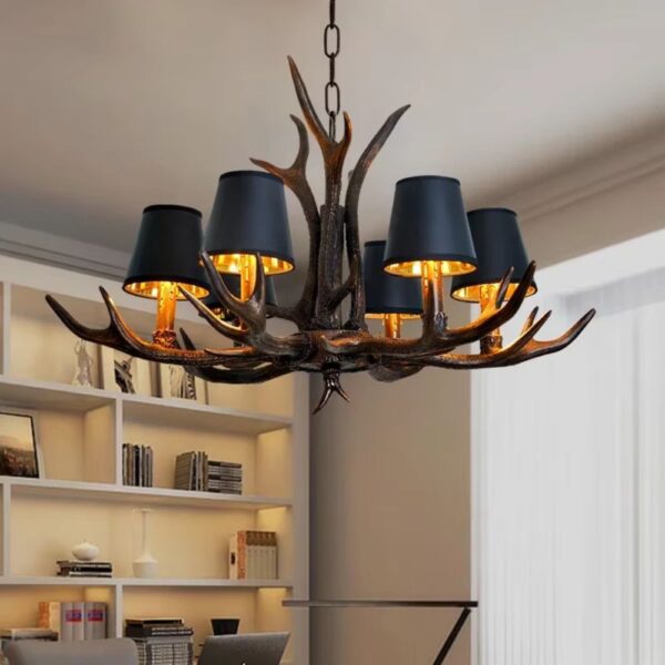 Lustre bois de cerf rétro