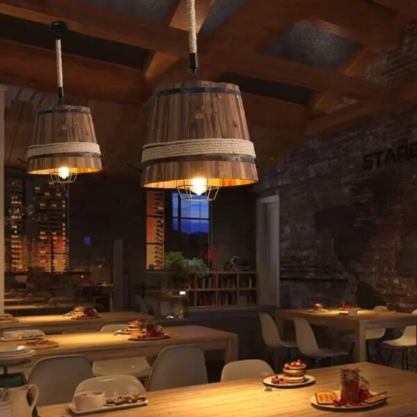 Lustre campagne rétro baril en bois