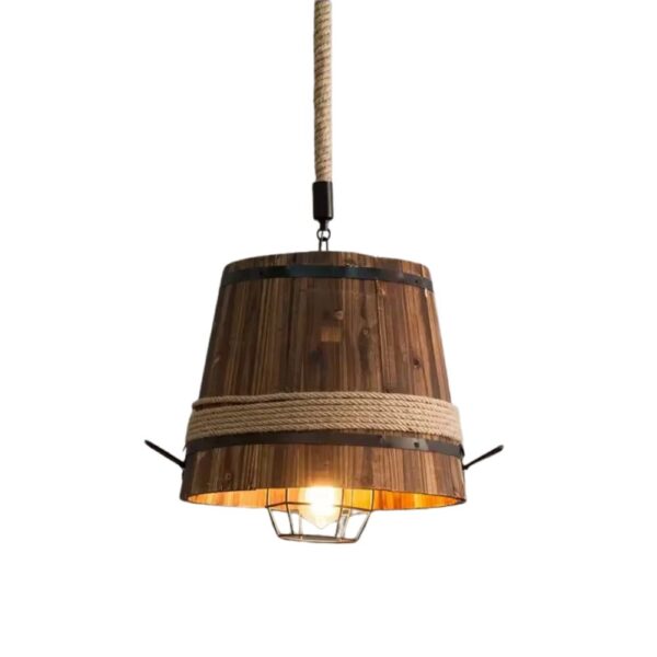 Lustre campagne rétro baril en bois sur fond blanc