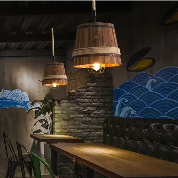 Lustre campagne rétro baril en bois