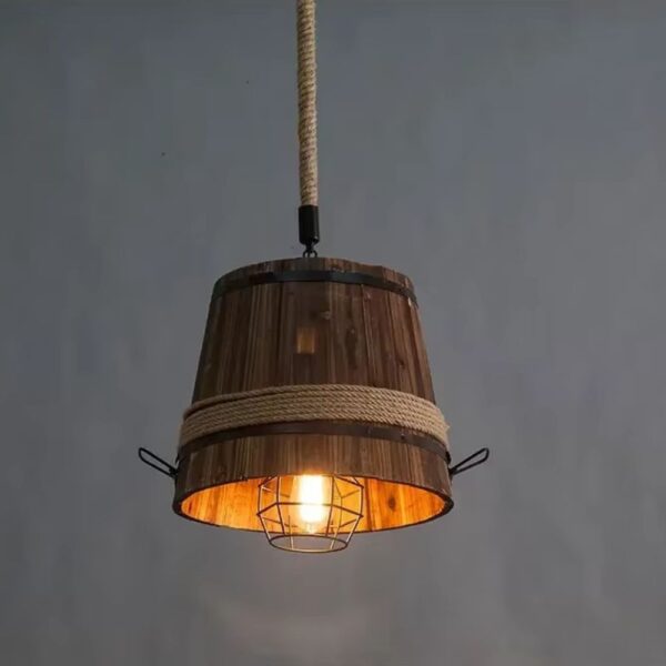 Lustre campagne rétro baril en bois