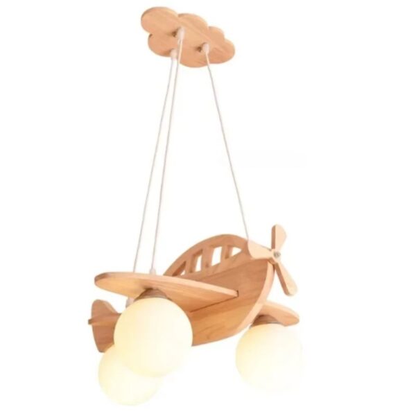 Lustre chambre enfant avion en bois sur fond blanc