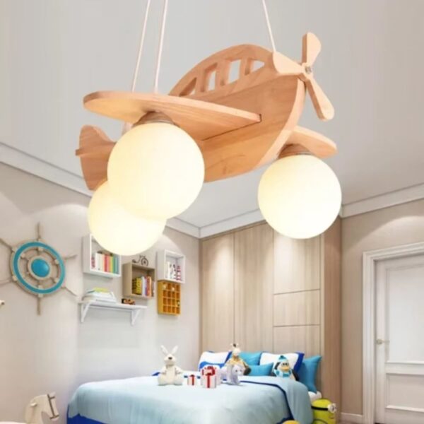 Lustre chambre enfant avion en bois