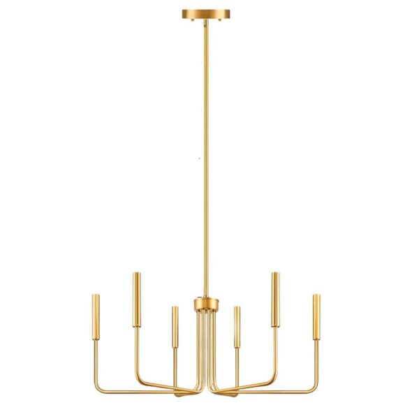 Lustre chandelier doré en fer sur fond blanc