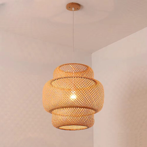 Lustre classique tissé en bambou sur fond gris