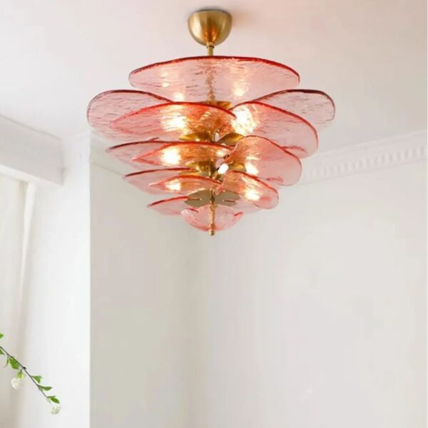 Lustre fleur rose en verre