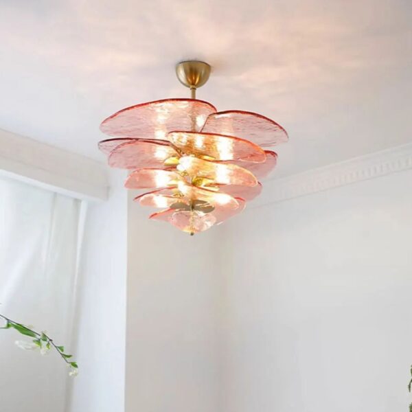 Lustre fleur rose en verre