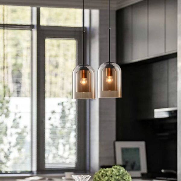 Lustre scandinave double verre ambré
