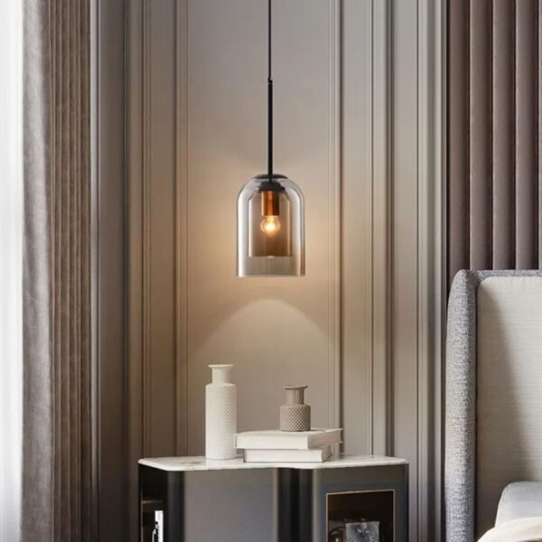 Lustre scandinave double verre ambré