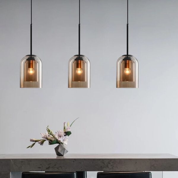 Lustre scandinave double verre ambré