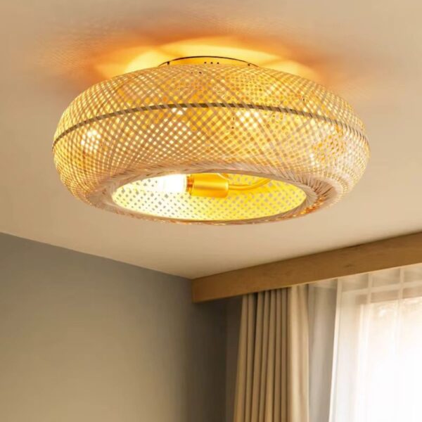 Lustre ventilateur rétro effet bambou
